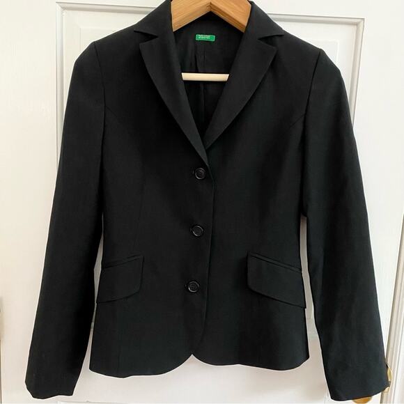 Women's UNITED COLORS of BENETTON Black Wool Blazer Jacket Size 40 Italy (US 4) - Picture 10 of 11